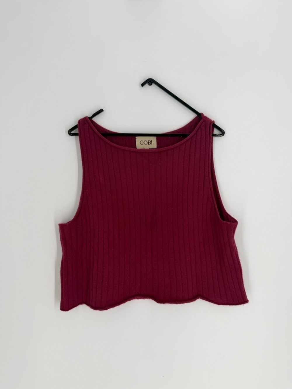Gobi Mongolian Cashmere 100% Cropped Ribbed Knit Sleeveless Top In Dry Rose